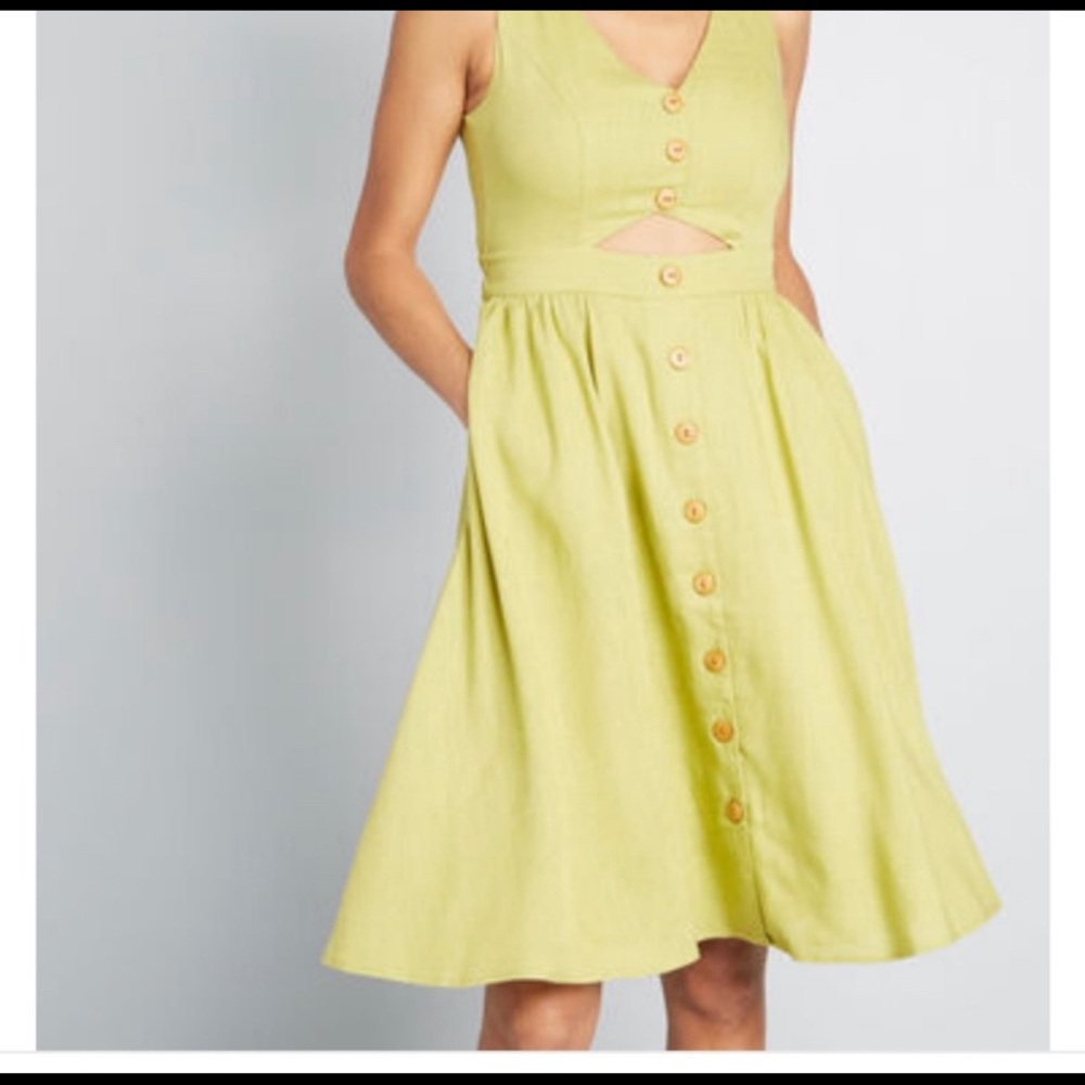 Modcloth lime green linen cut out dress new sm